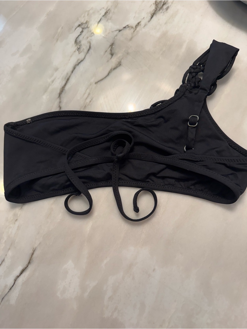 BECCA Black One-Shoulder Bandeau Swim Top with Braided Strap